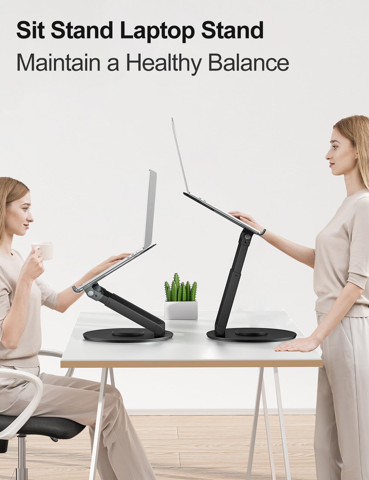 Telescopic Laptop Stand 360° Swivel Base Adjustable Height Ergonomic Sit Stand Riser Portable Desk Holder