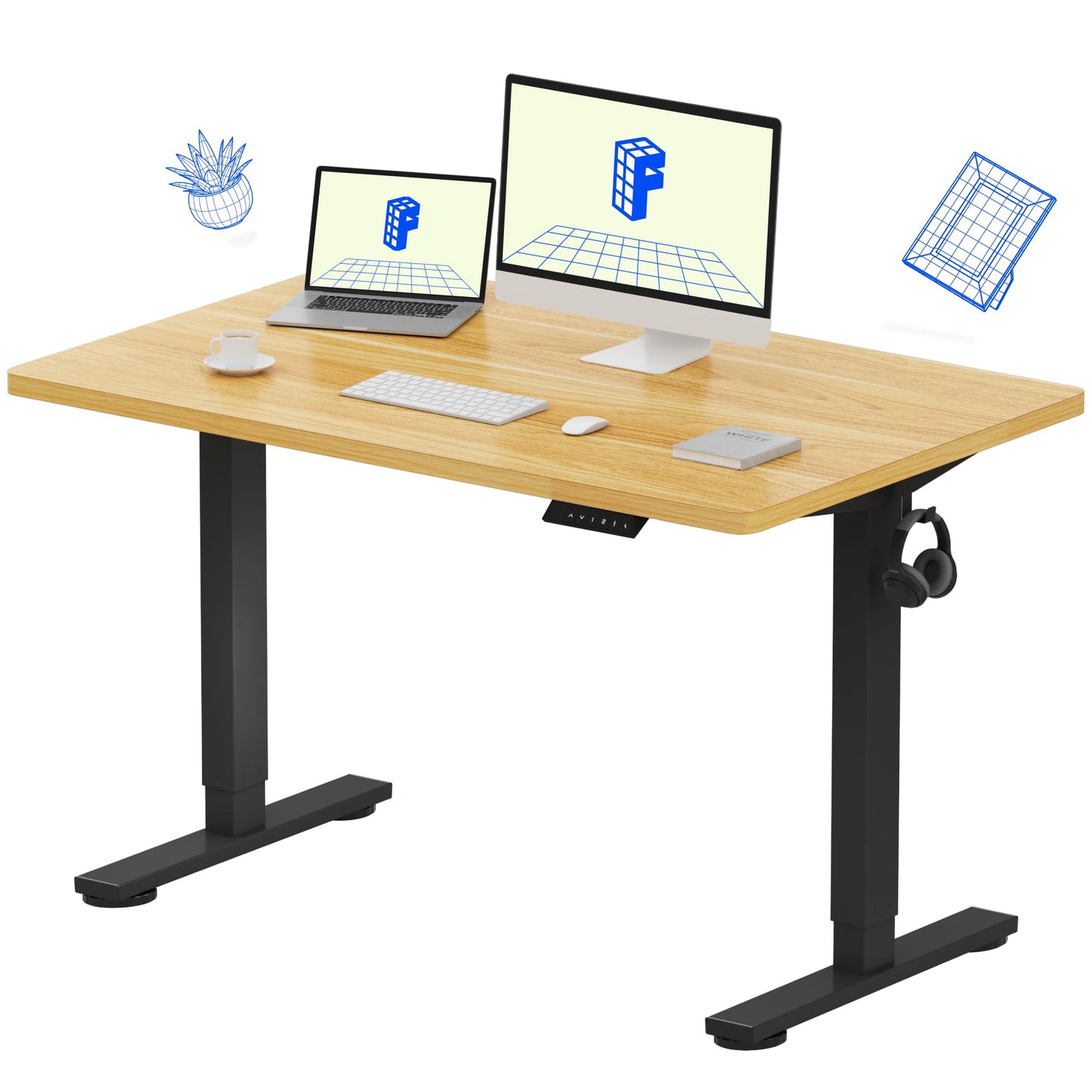 Electric Standing Desk Adjustable Height One Piece Desktop 4 Memory Presets Stable Home Office Desk