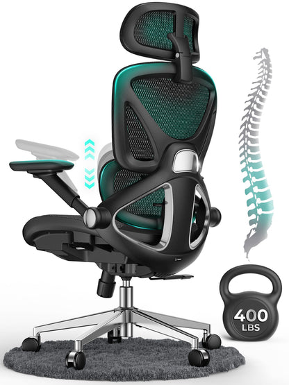 Ergonomic Mesh Office Chair Adjustable Lumbar High Back 4D Arms Tilt Headrest 400lb Capacity PU Wheels