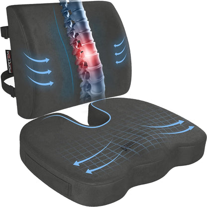 Memory Foam Seat Cushion with Lumbar Support Coccyx Tailbone Sciatica Pain Relief Office Car Support