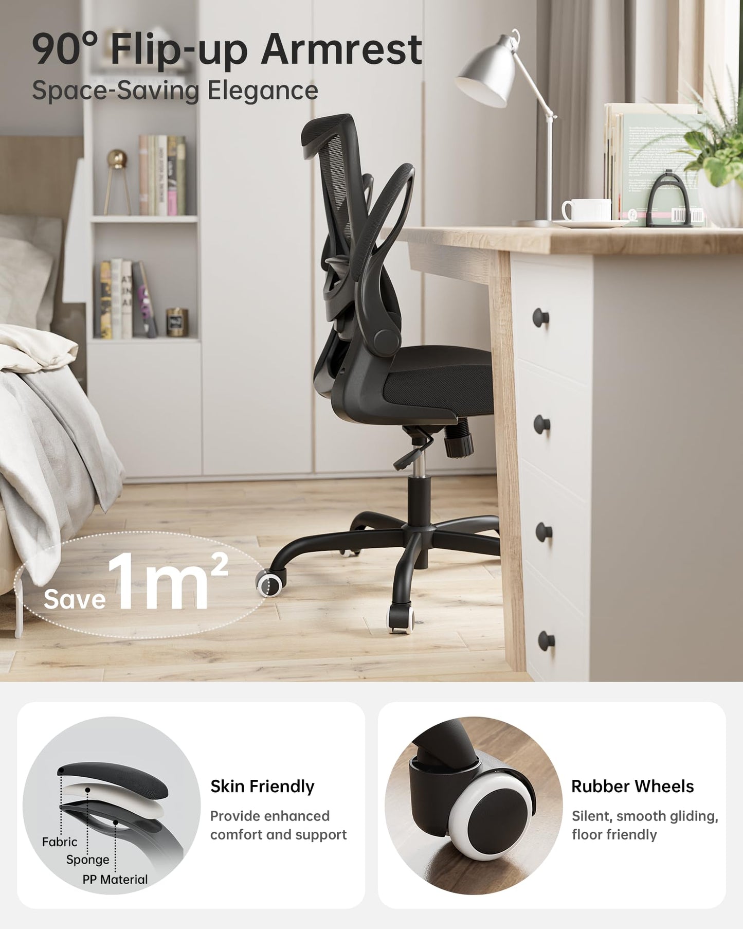 Ergonomic Mesh Office Chair Adjustable Lumbar Support Flip-Up Armrests