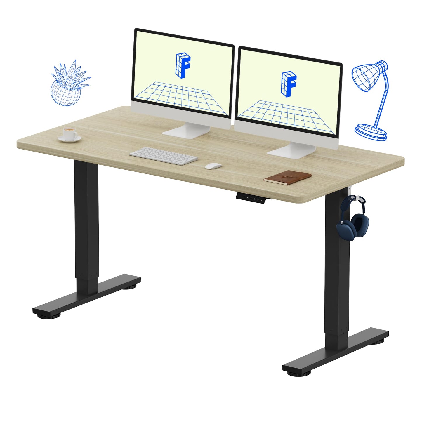 Electric Standing Desk Adjustable Height One Piece Desktop 4 Memory Presets Stable Home Office Desk