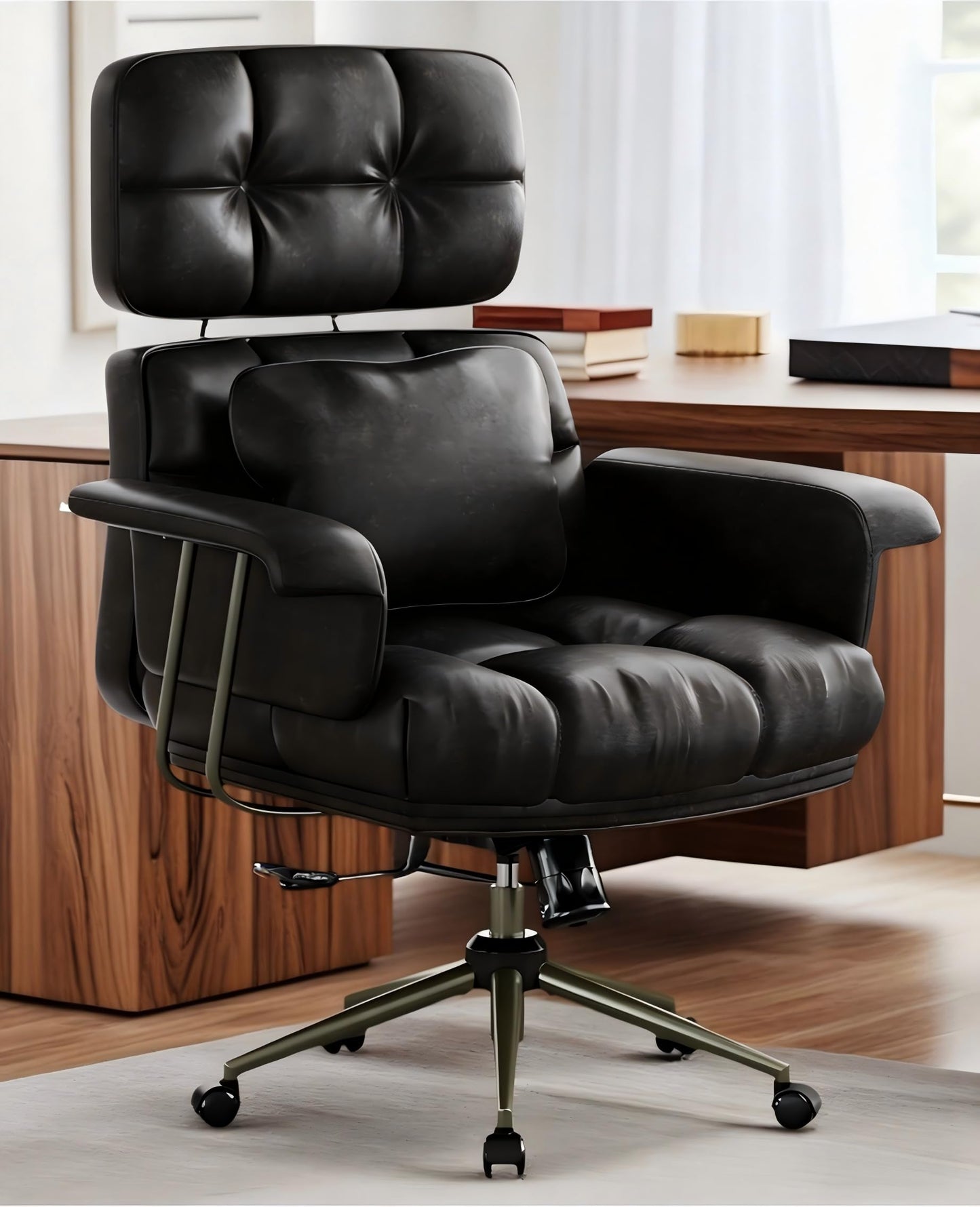 High Back Ergonomic PU Leather Executive Office Chair Reclining Swivel Lumbar Support