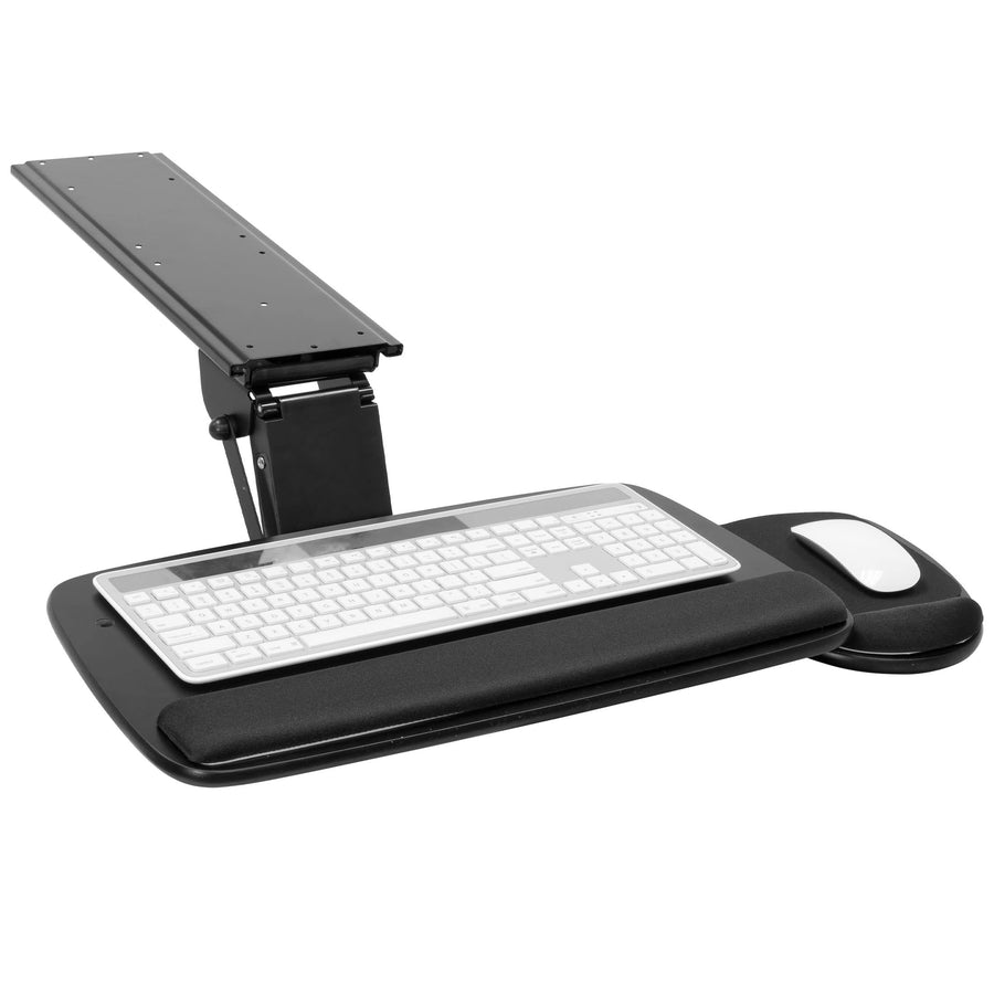Full Motion Under Desk Keyboard Tray Adjustable Height Tilt Swivel Ergonomic Slide Out Platform with Wrist Rest Drawer Mount Workstation