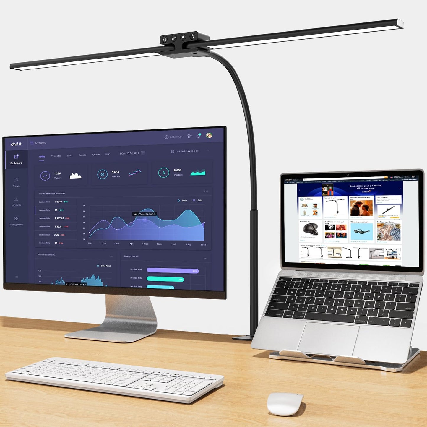 EppieBasic LED Desk Lamp 24W 31.5-inch Double Head Desk Light