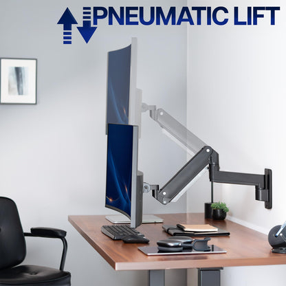 Premium Aluminum Heavy Duty Monitor Arm Ultrawide Screen Wall Mount Pneumatic Height Adjustable Single Arm VESA 100x100 Support