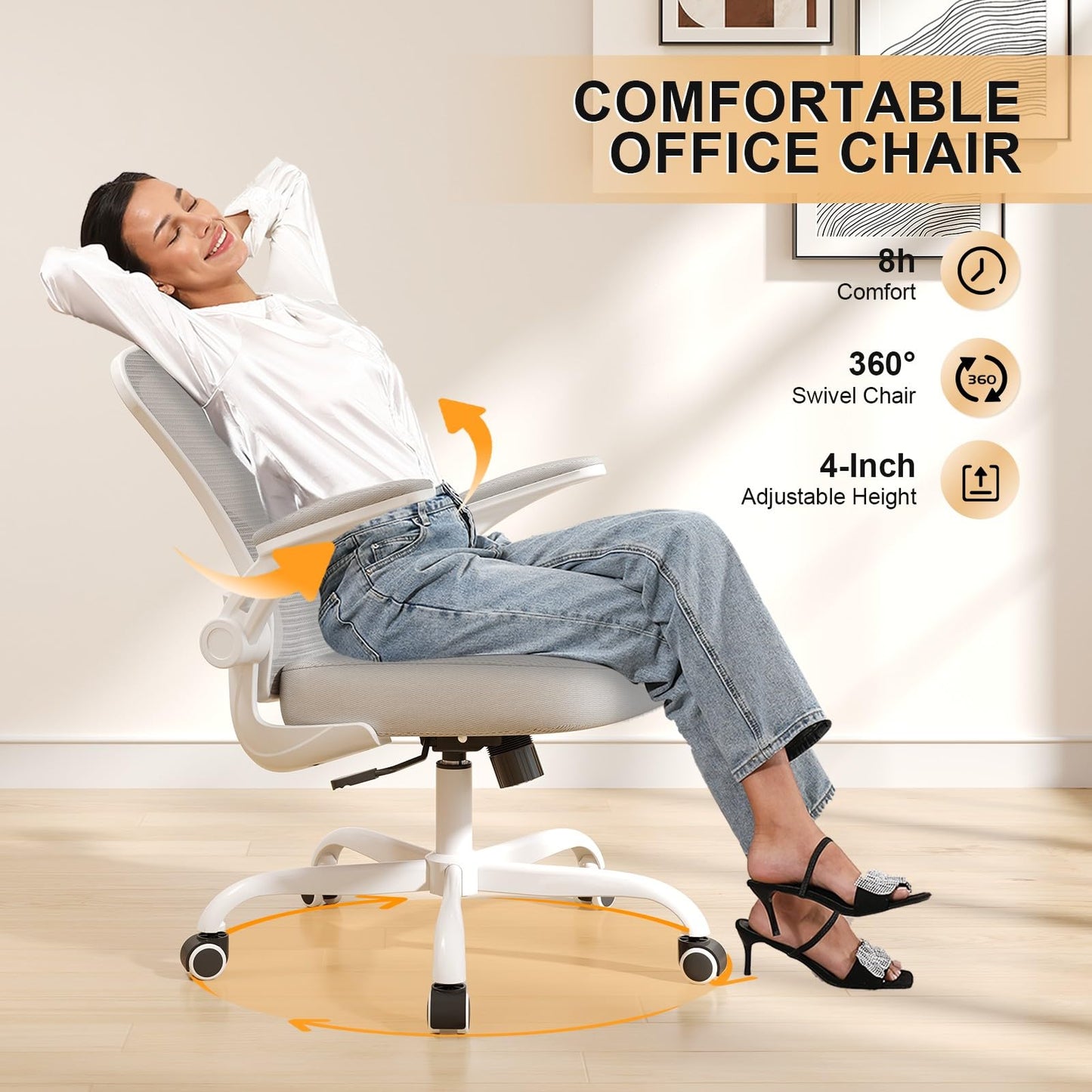 High Back Mesh Office Chair 330LBS Flip-Up Arms Lumbar Support