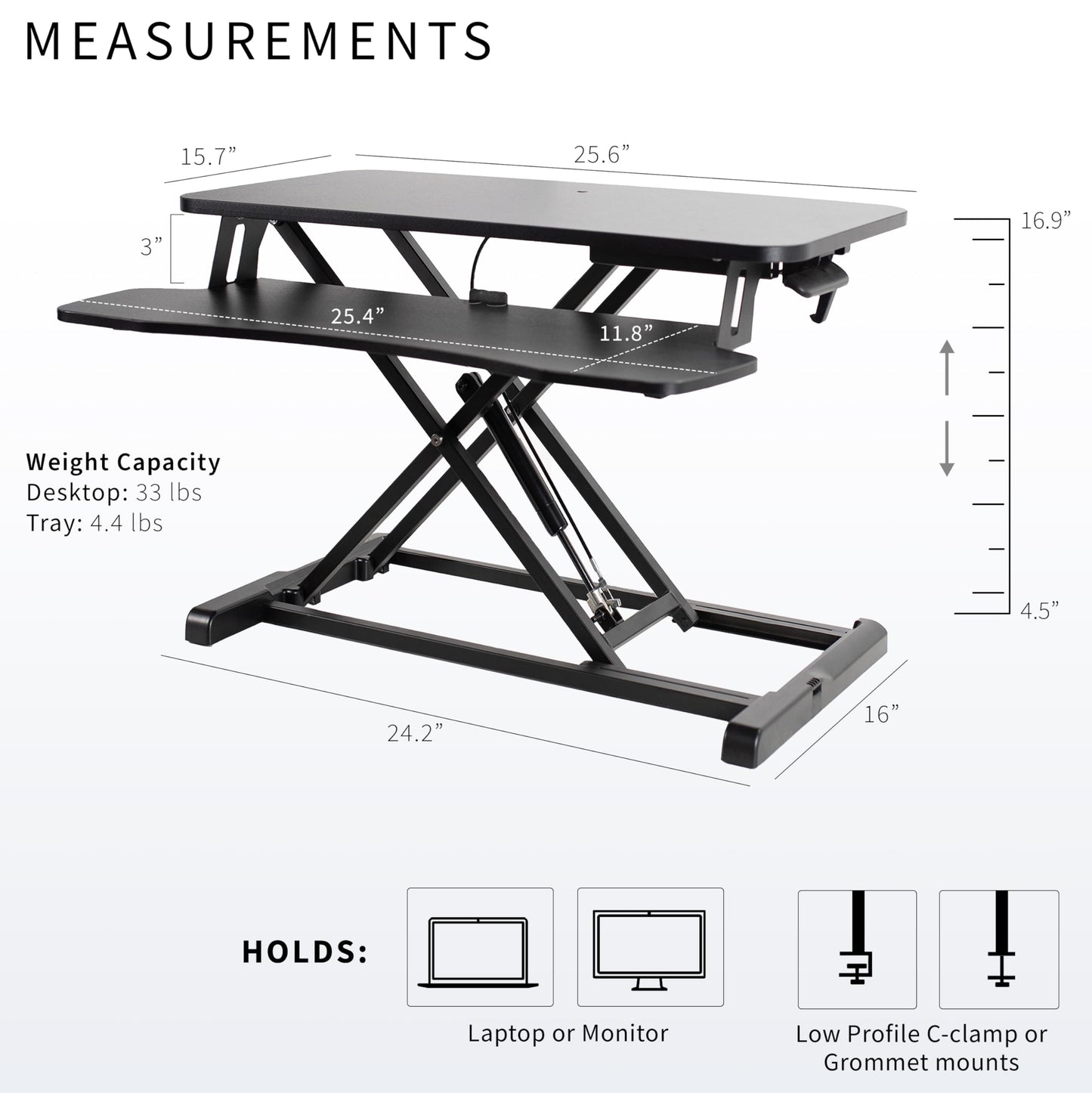 Height Adjustable Desk Converter Sit Stand Workstation Dual Monitor Laptop Riser Wide Keyboard Tray