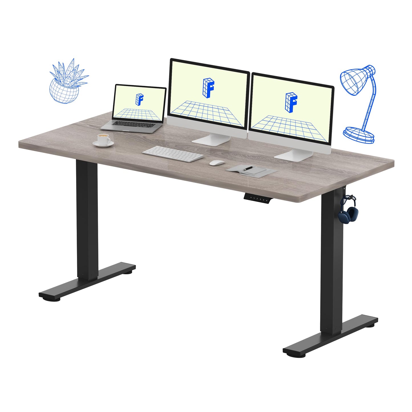 Electric Standing Desk Adjustable Height One Piece Desktop 4 Memory Presets Stable Home Office Desk