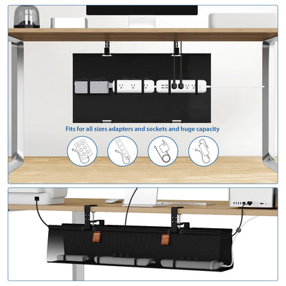 Under Desk Cable Management Tray Fabric Cord Organizer Clamp or Screw Mount No Drill Wire Management Home Office