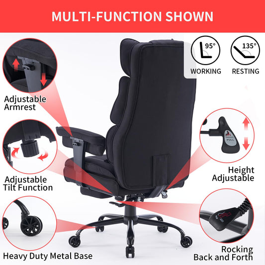 Big and Tall High Back Executive Office Chair with Footrest 400lb Capacity Fabric Ergonomic Computer Chair