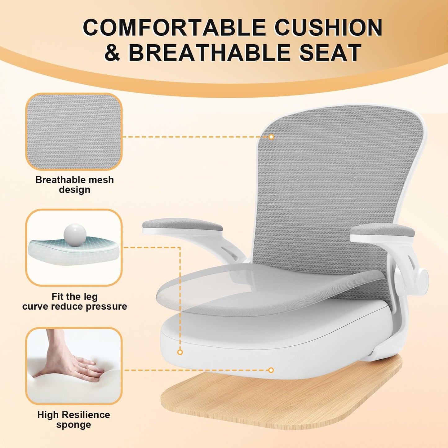 High Back Mesh Office Chair 330LBS Flip-Up Arms Lumbar Support