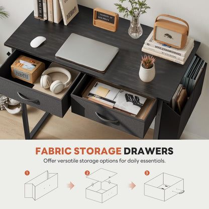 Small Computer Desk with Drawers Storage Bag Headphone Hook Adjustable Feet Home Office Study Gaming Desk