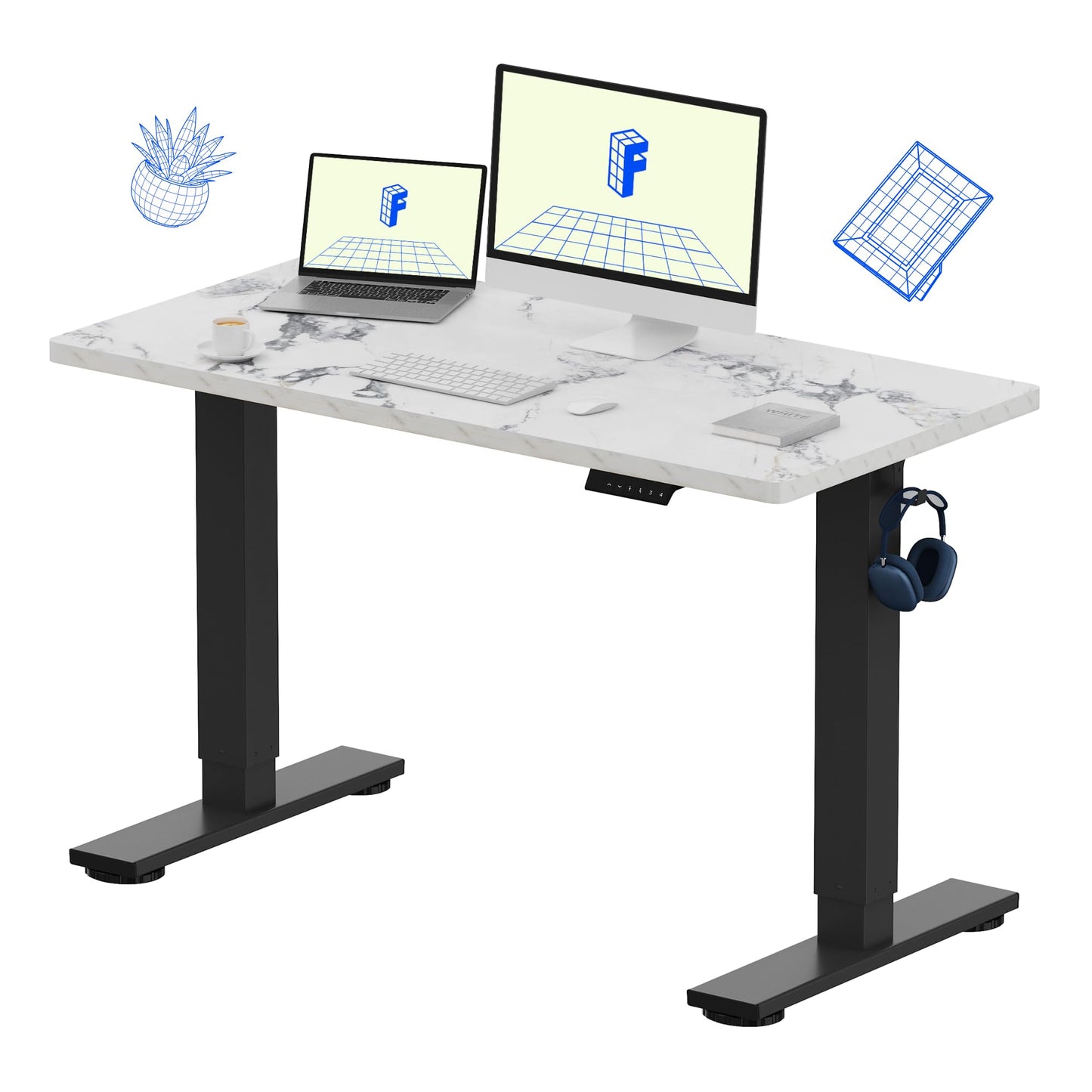 Electric Standing Desk Adjustable Height One Piece Desktop 4 Memory Presets Stable Home Office Desk