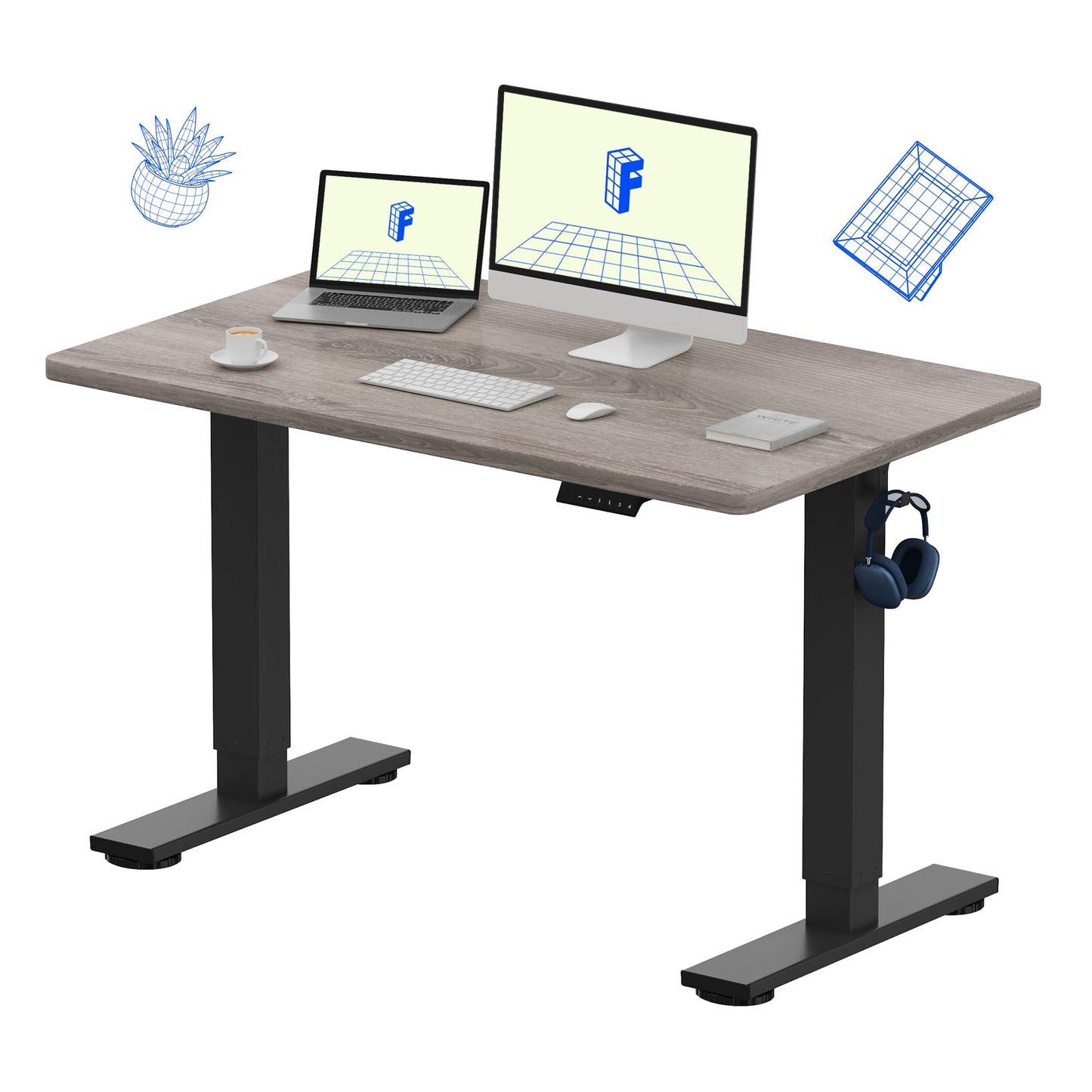 Electric Standing Desk Adjustable Height One Piece Desktop 4 Memory Presets Stable Home Office Desk