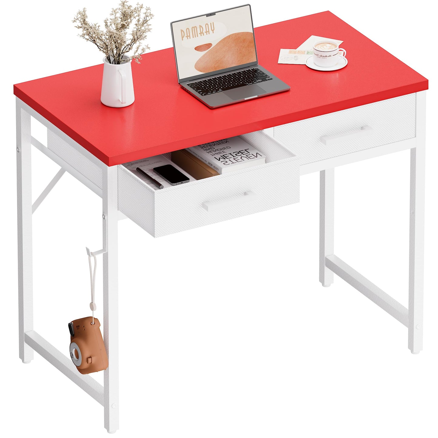 Small Computer Desk with Drawers Home Office Study Writing Table Compact Bedroom Desk