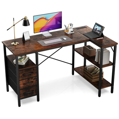 L Shaped Gaming Desk with Power Outlets Storage Drawers Shelves Corner Home Office Computer Desk