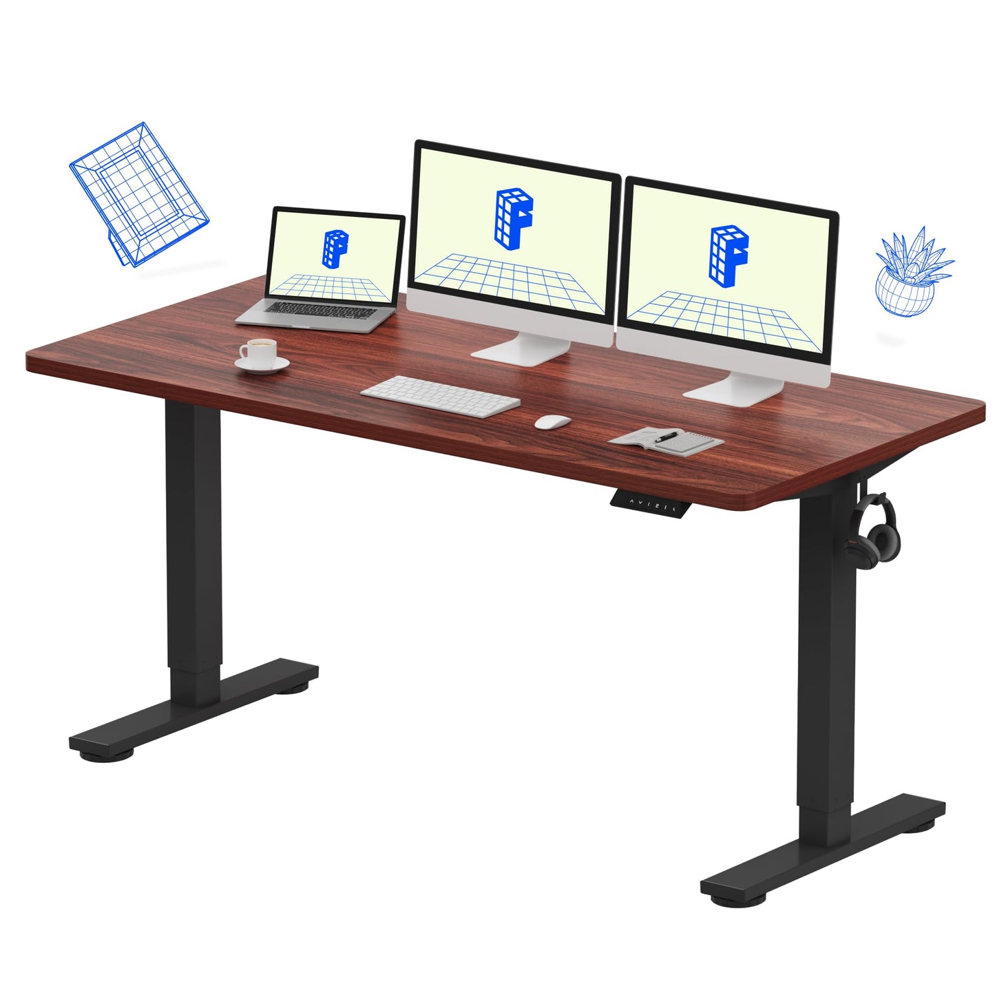 Electric Standing Desk Adjustable Height One Piece Desktop 4 Memory Presets Stable Home Office Desk