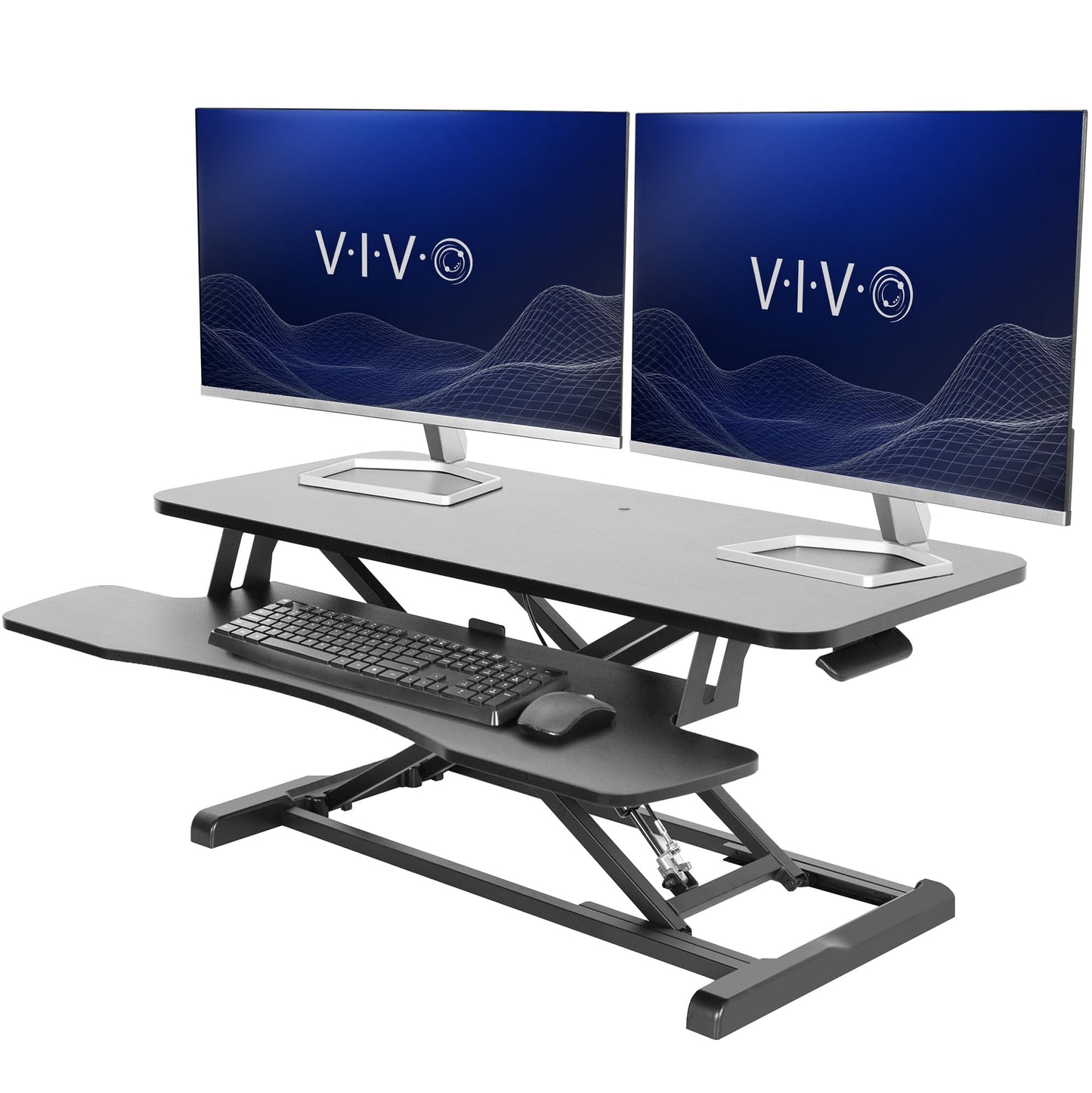 Height Adjustable Desk Converter Sit Stand Workstation Dual Monitor Laptop Riser Wide Keyboard Tray