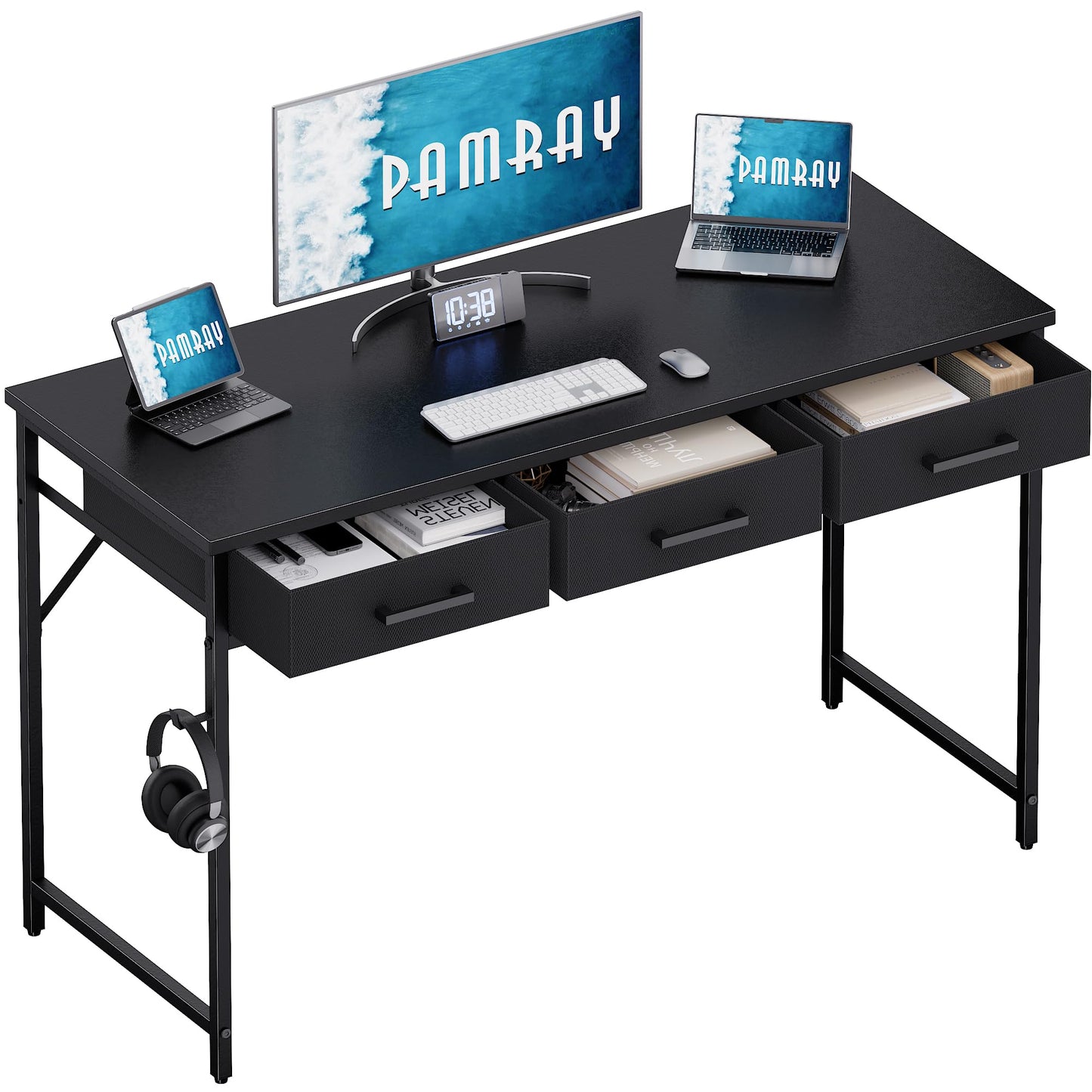 Small Computer Desk with Drawers Home Office Study Writing Table Compact Bedroom Desk