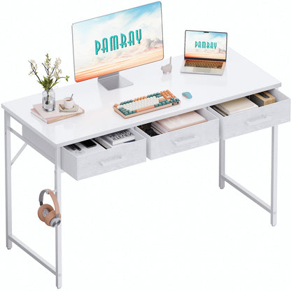 Small Computer Desk with Drawers Home Office Study Writing Table Compact Bedroom Desk