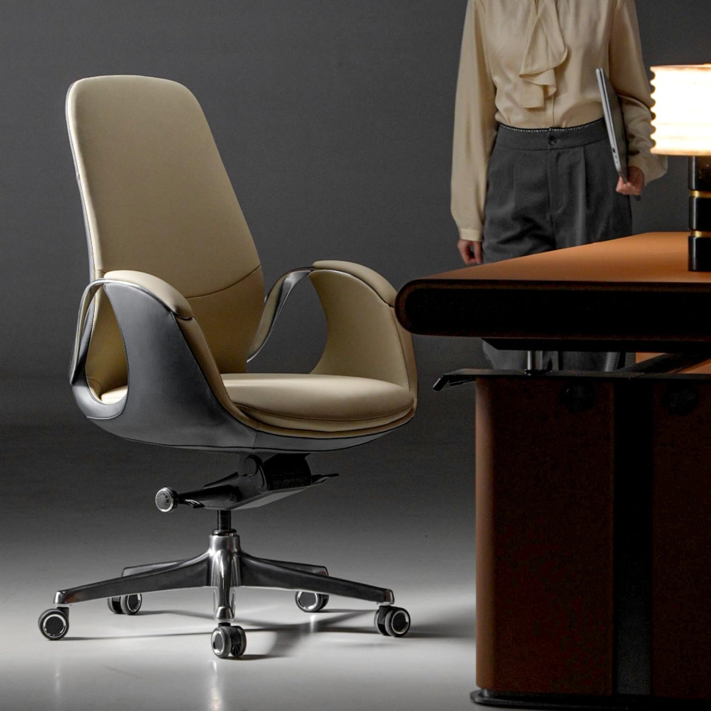 Genuine Leather Executive Office Chair Big and Tall Ergonomic Reclining Swivel Base