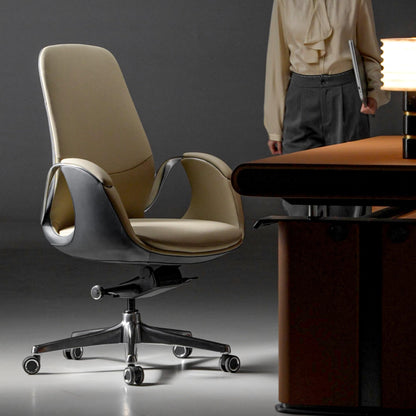 Genuine Leather Executive Office Chair Big and Tall Ergonomic Reclining Swivel Base