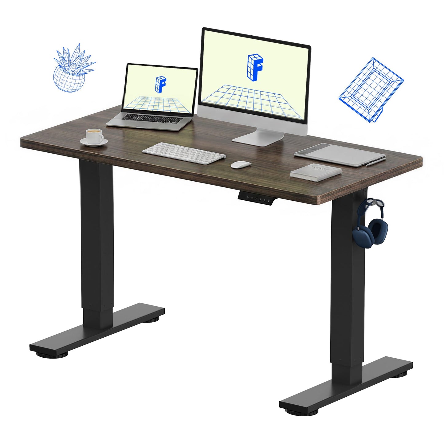 Electric Standing Desk Adjustable Height One Piece Desktop 4 Memory Presets Stable Home Office Desk