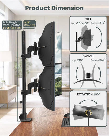Dual Monitor-Arm Ultrawide Heavy Duty - 24-57 inch Vertical Dual Monitor Mount