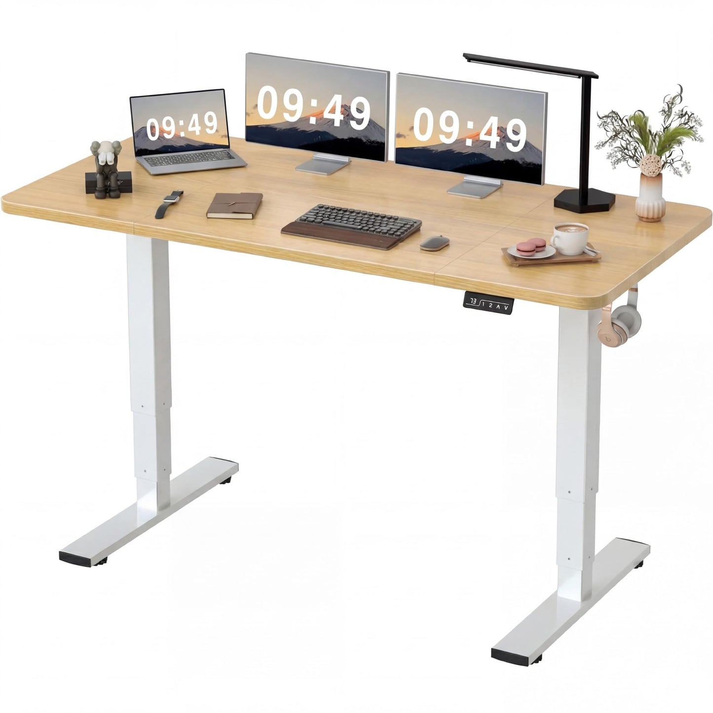 Electric Height Adjustable Standing Desk Memory Preset Sit Stand Desk Home Office T-Shaped Metal Frame
