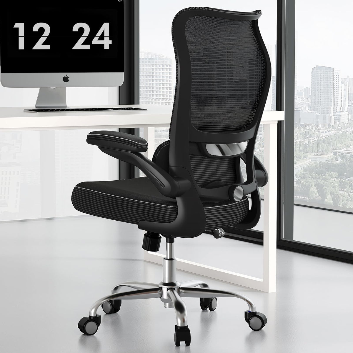 High Back Ergonomic Office Chair Mesh Back Lumbar Support PU Seat Gaming Style