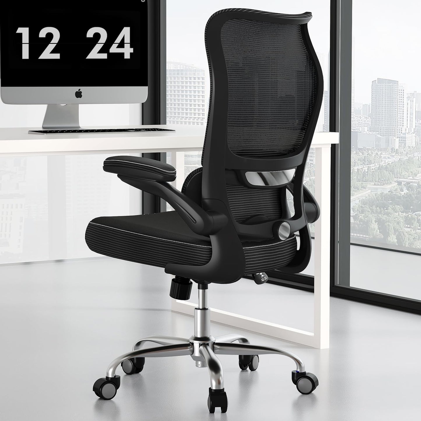 High Back Ergonomic Office Chair Mesh Back Lumbar Support PU Seat Gaming Style