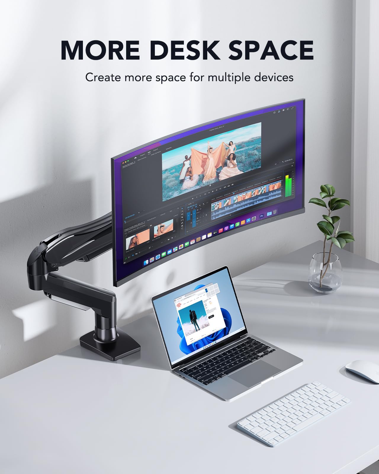 Single Monitor Mount Adjustable Monitor Arm VESA C-Clamp Grommet Base 13–32 Inch Screen Support Stand
