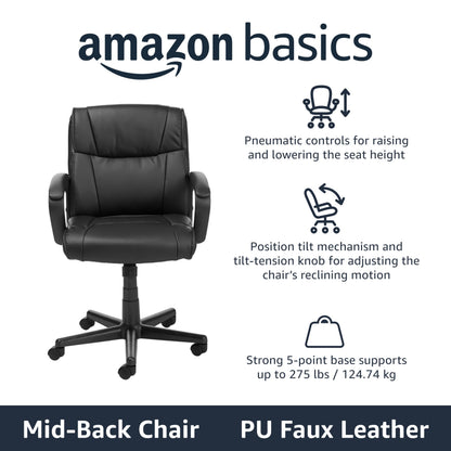 Ergonomic PU Leather Office Chair Adjustable Swivel Armrest Support