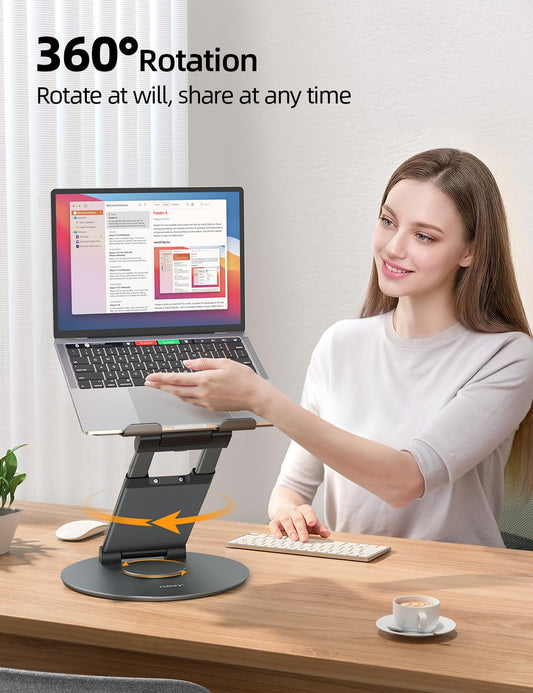 Swivel Adjustable Laptop Stand 360° Rotating Base Ergonomic Height Riser Desk Holder