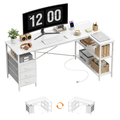 L Shaped Gaming Desk with Shelves Reversible Storage Corner Computer Desk for Gaming Study Writing Home Office