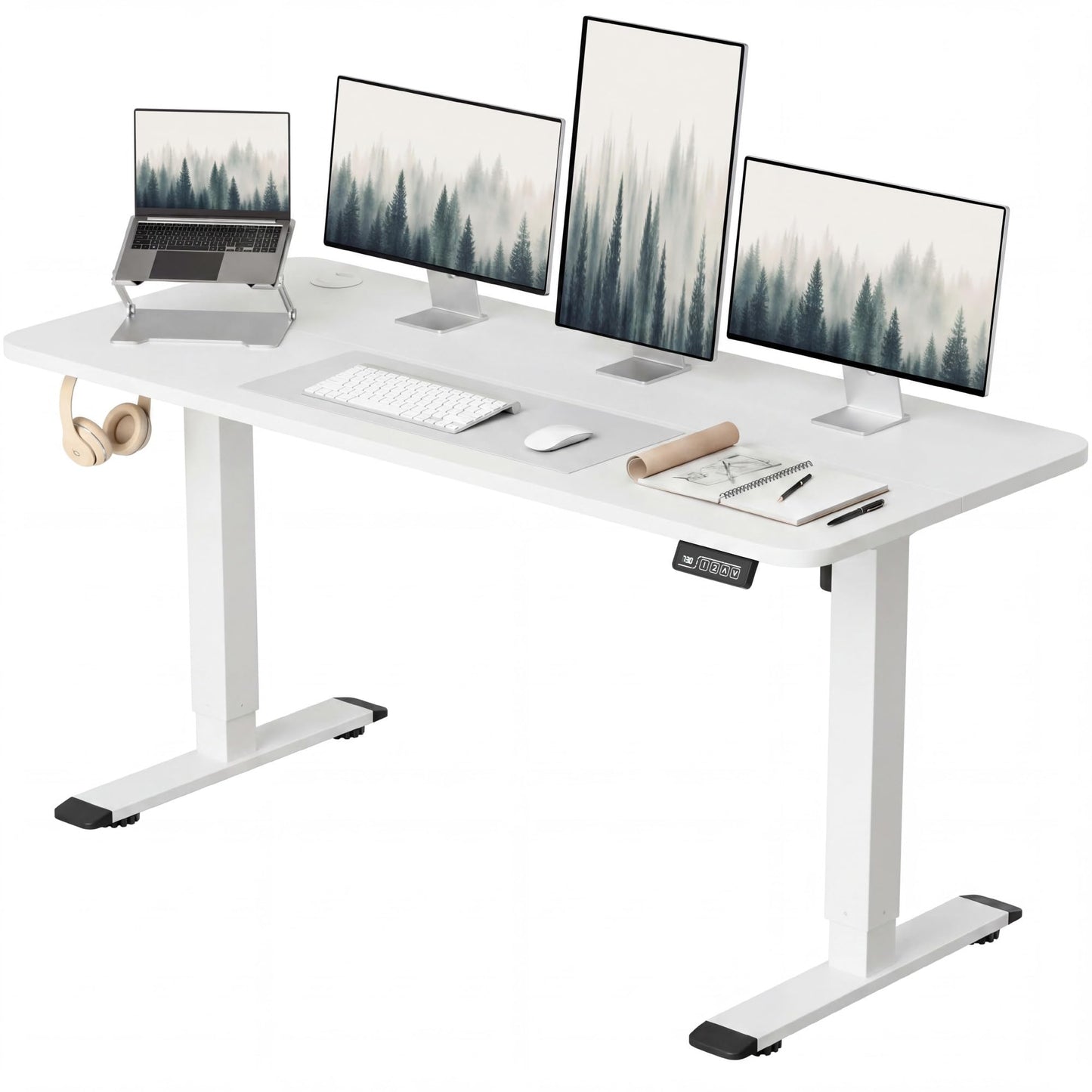 Electric Height Adjustable Standing Desk Memory Preset Sit Stand Desk Home Office T-Shaped Metal Frame