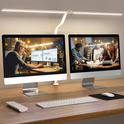 LED Desk Lamp 24W Remote Control Dimmable Clamp Gooseneck Dual Head Adjustable Office Task Light