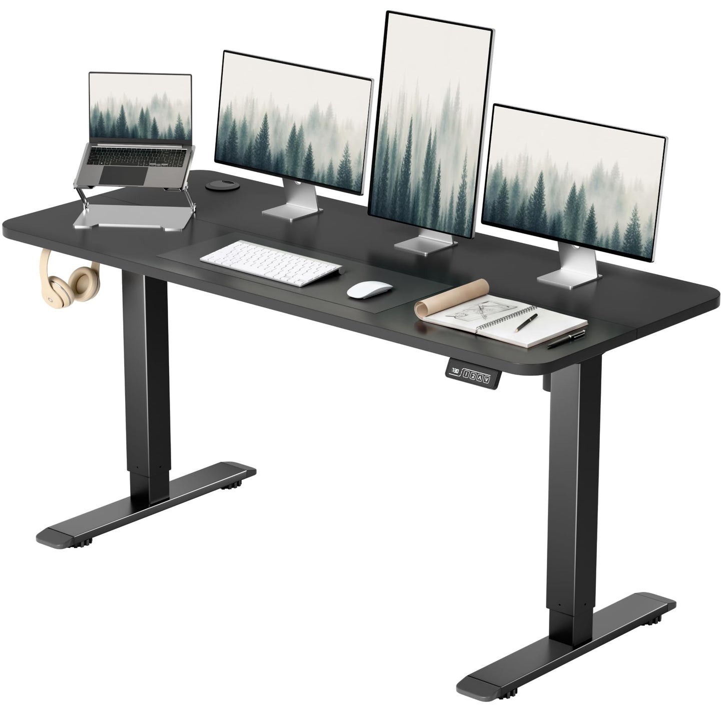 Electric Height Adjustable Standing Desk Memory Preset Sit Stand Desk Home Office T-Shaped Metal Frame