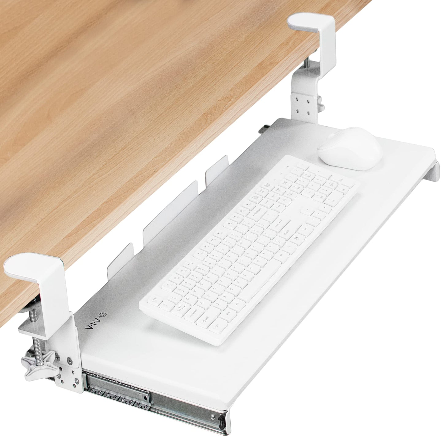 Large Under Desk Adjustable Keyboard Tray C-Clamp Slide Out Ergonomic Platform 27x11 Inch Mouse Typing Drawer Workstation
