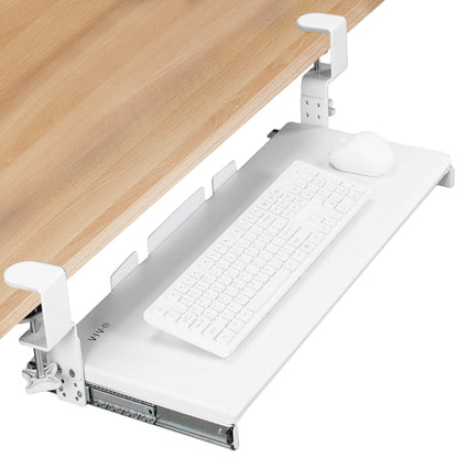 Large Under Desk Adjustable Keyboard Tray C-Clamp Slide Out Ergonomic Platform 27x11 Inch Mouse Typing Drawer Workstation