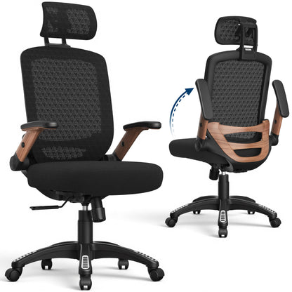 GABRYLLY Ergonomic Office Chair, High Back Mesh Desk Chair with Adjustable Headrest, Flip-Up Arms, Tilt Lock Function, Lumbar Support and Comfy Seat, Swivel Computer Task Chair