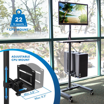 Rolling Mobile Computer Cart Adjustable Monitor Mount Keyboard Tray CPU Holder Standing Workstation Up to 32 Inch Screen