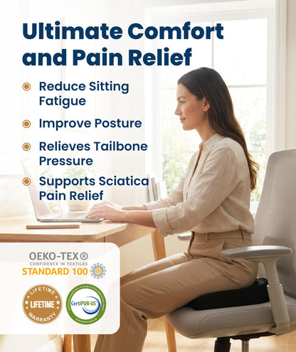 Memory Foam Seat Cushion Ergonomic Tailbone and Sciatica Pain Relief Office Car Support