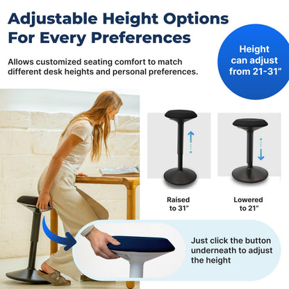 Ergonomic Standing Desk Stool Adjustable Height Swivel Wobble Chair Anti-Slip Rocking Motion Office Classroom Stool