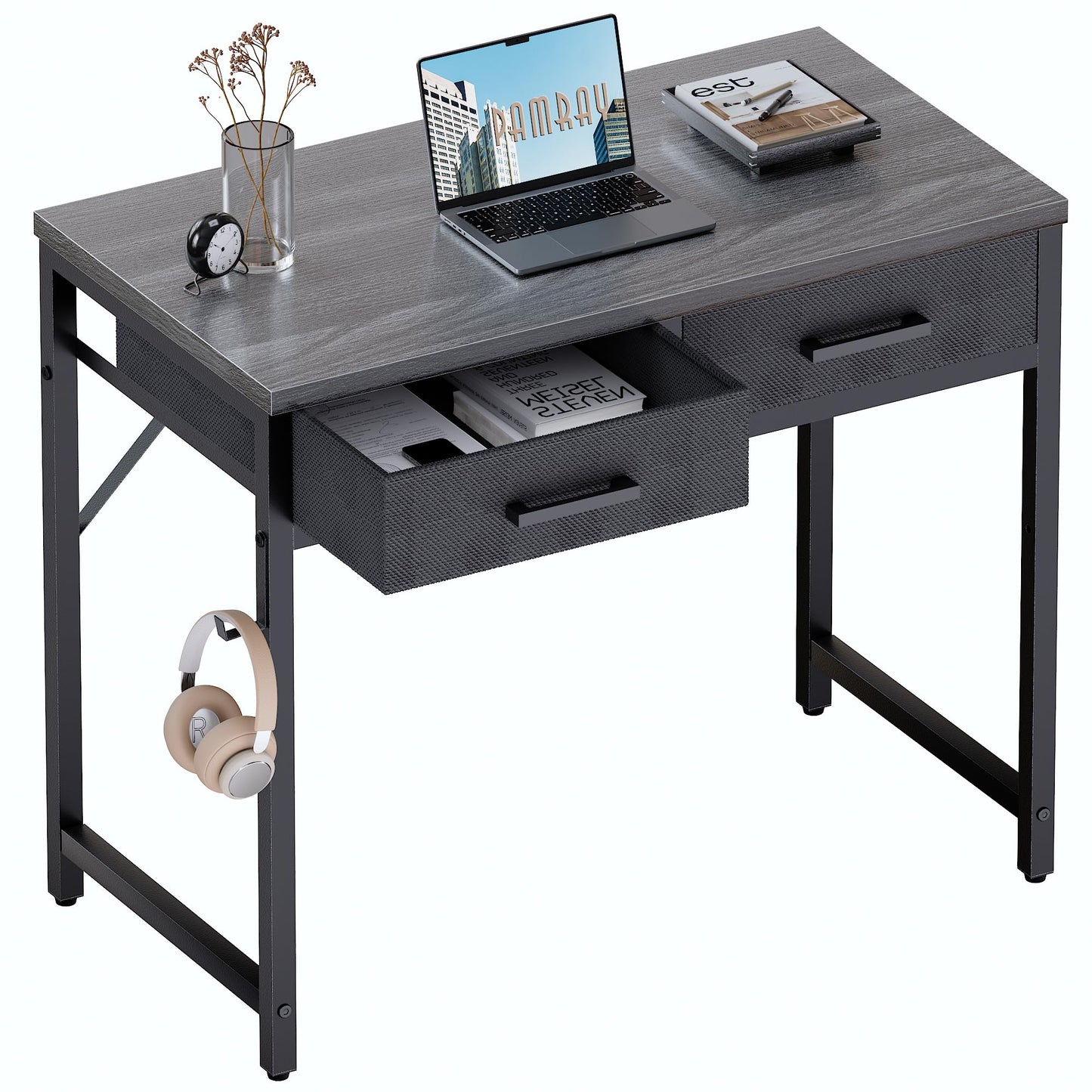 Small Computer Desk with Drawers Home Office Study Writing Table Compact Bedroom Desk