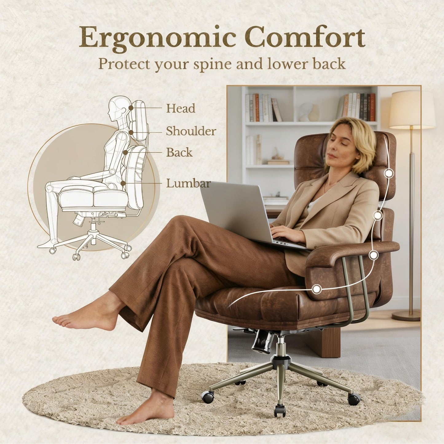 High Back Ergonomic PU Leather Executive Office Chair Reclining Swivel Lumbar Support