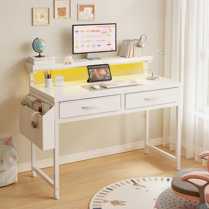 DurayLoly Computer Desk with 2 Drawers & LED Lights