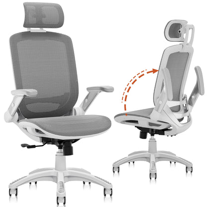 GABRYLLY Ergonomic Office Chair, High Back Mesh Desk Chair with Adjustable Headrest, Flip-Up Arms, Tilt Lock Function, Lumbar Support and Comfy Seat, Swivel Computer Task Chair