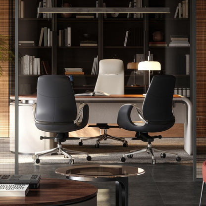 Genuine Leather Executive Office Chair Big and Tall Ergonomic Reclining Swivel Base